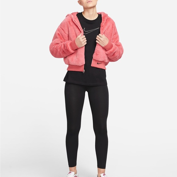 Nike Women’s Faux Fur Sportswear Pink Jacket - Picture 4 of 14